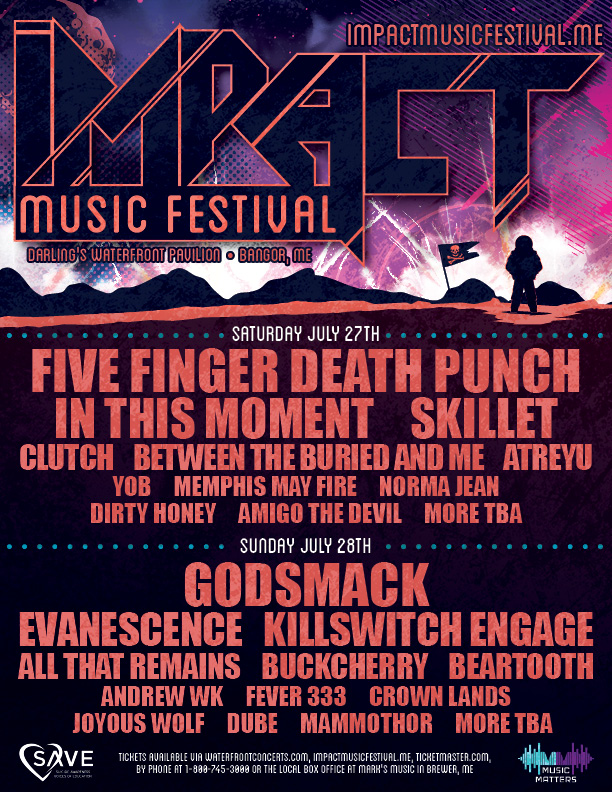 Festival poster for the Impact Music Festival listing the performing bands.