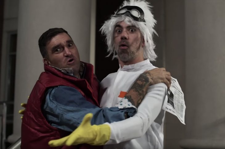 photo from New Found Glory music video with lead singer dressed as Marty McFly