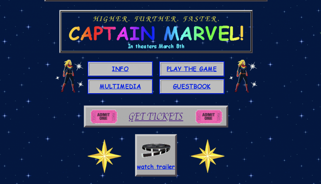 Screen capture from Captain Marvel website