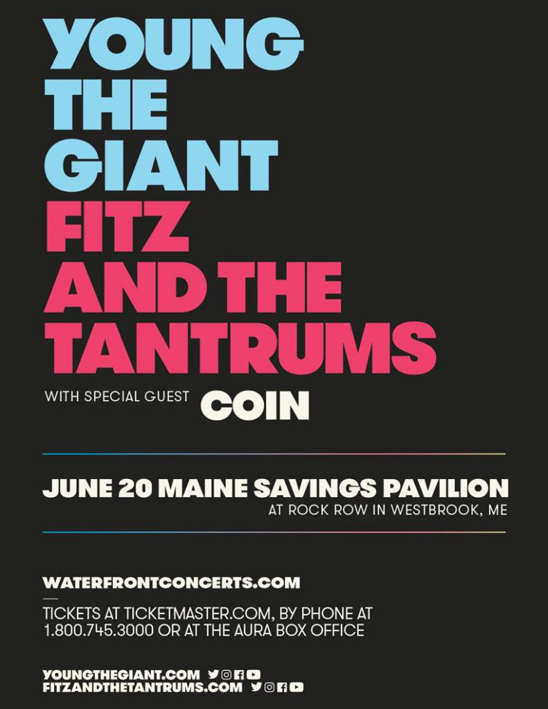 Tour poster for the Young The Giant show. Block letters on solid black background.