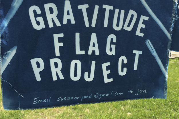 Gratitude Flag Project - Blue flag with project name