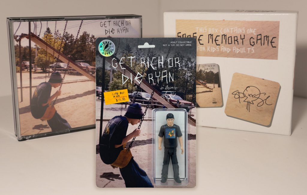 deluxe edition of Spose album Get Rich or Die Ryan including physical CD, memory game, and action figure.