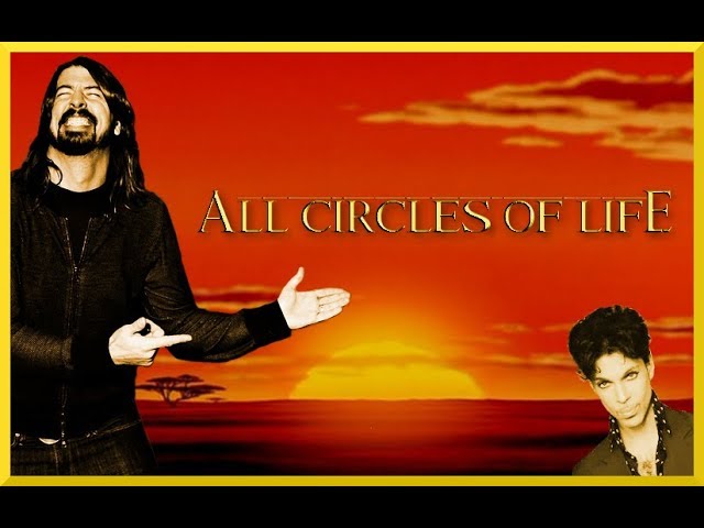 Dave Grohl and Prince in from of Lion King background.