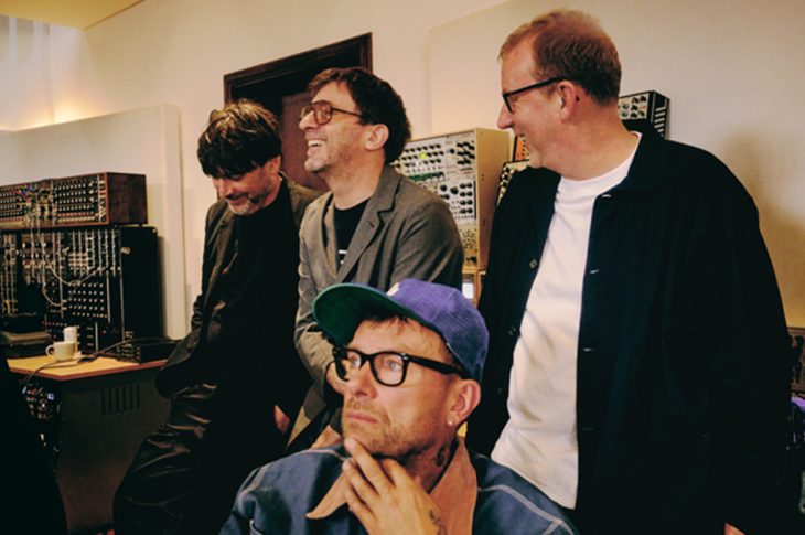 Photo of Blur in recording studio provided by Warner Records.