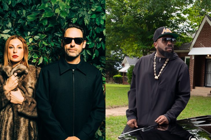 Composite photo. Man and woman in front of bushes. Man leaning against car in neighborhood