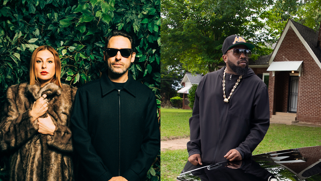 Composite photo. Man and woman in front of bushes. Man leaning against car in neighborhood